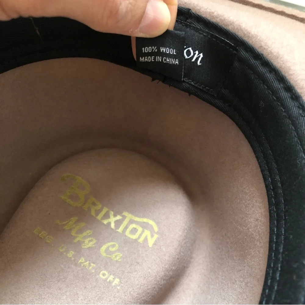 BRIXTON WOOL FELT MEDIUM BRIMMED HAT Sz 7 small 56 CM tan w black leather belt - Picture 8 of 11
